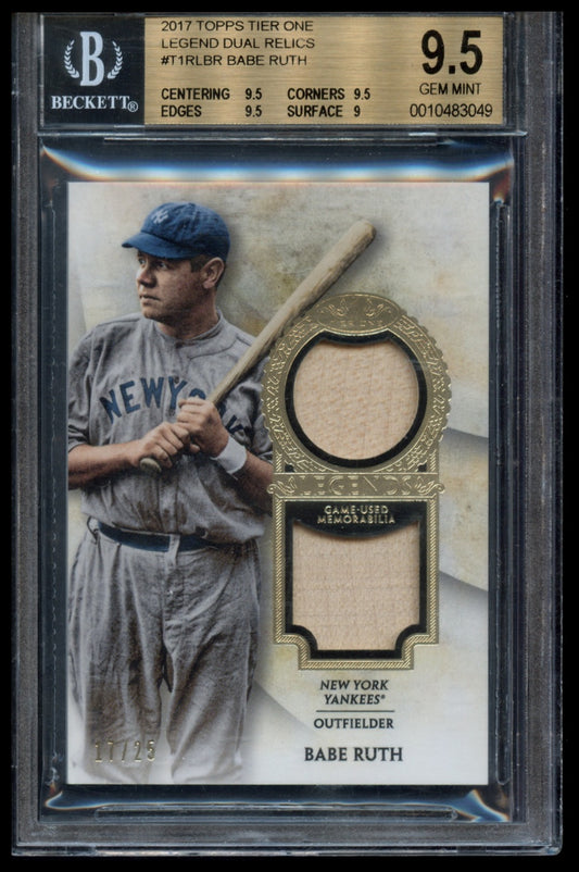 2017 Topps Tier One - Tier One Legends Relics Dual #T1RL-BR Babe Ruth #/25