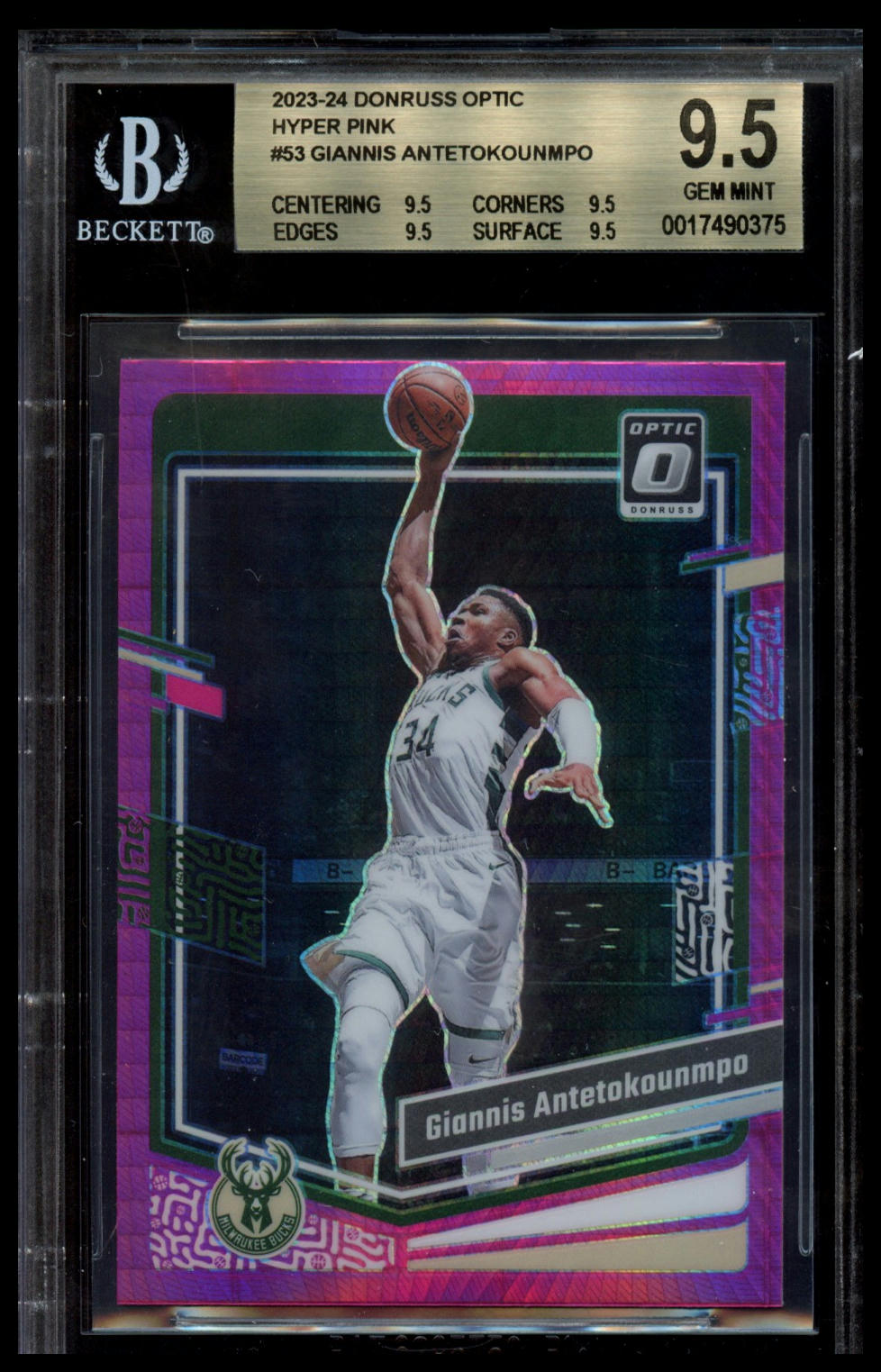 2023-24 Donruss Optic #53 Giannis Antetokounmpo Hyper Pink BGS 9.5