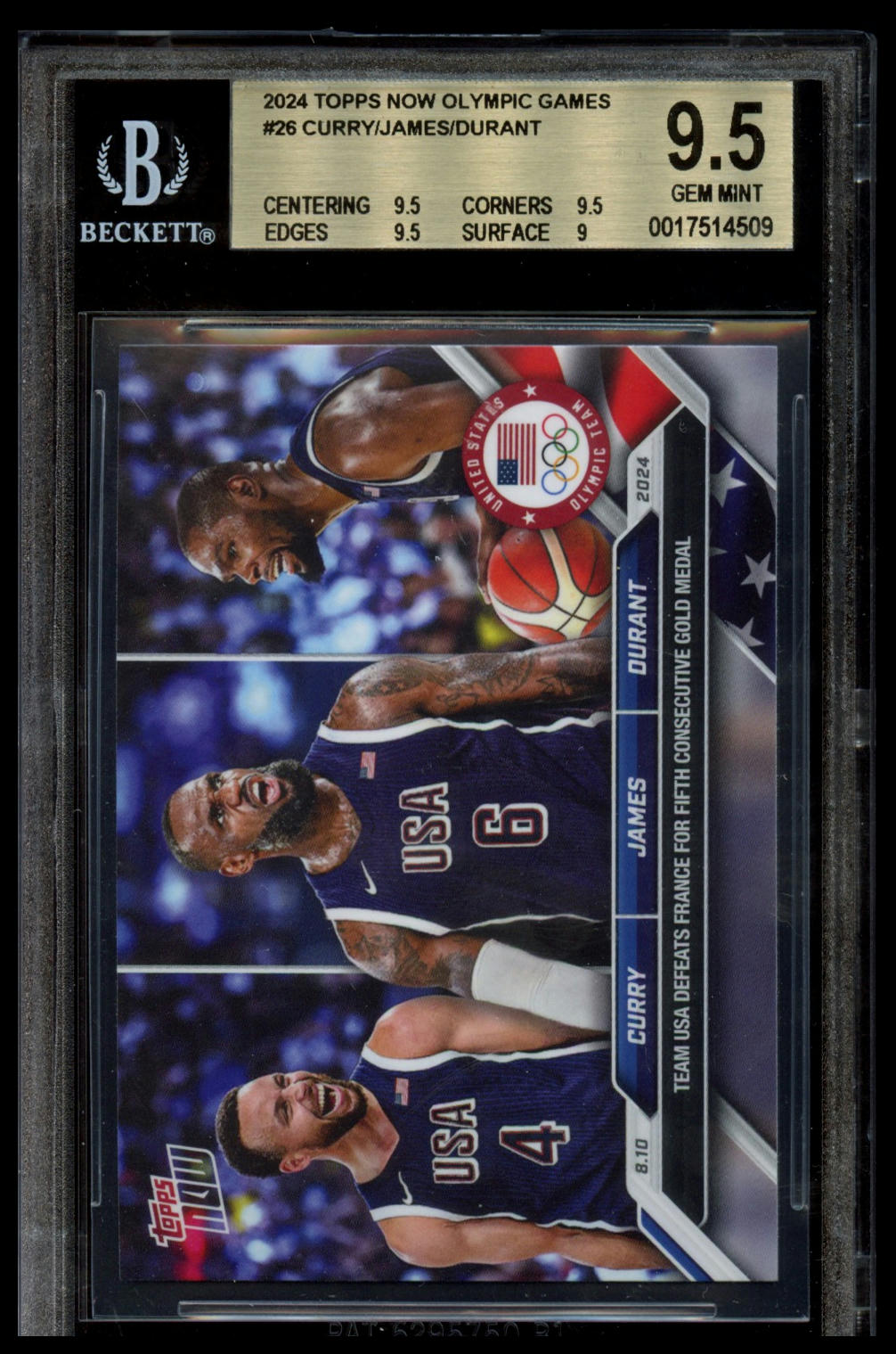 2024 Topps Now Olympic / Paralympic Games #26b LeBron James / Steph Curry / Kevin Durant BGS 9.5