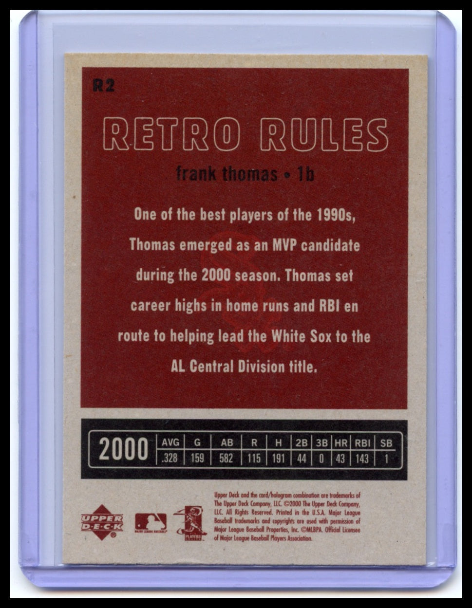 2001 Upper Deck Vintage #R2 Frank Thomas Retro Rules