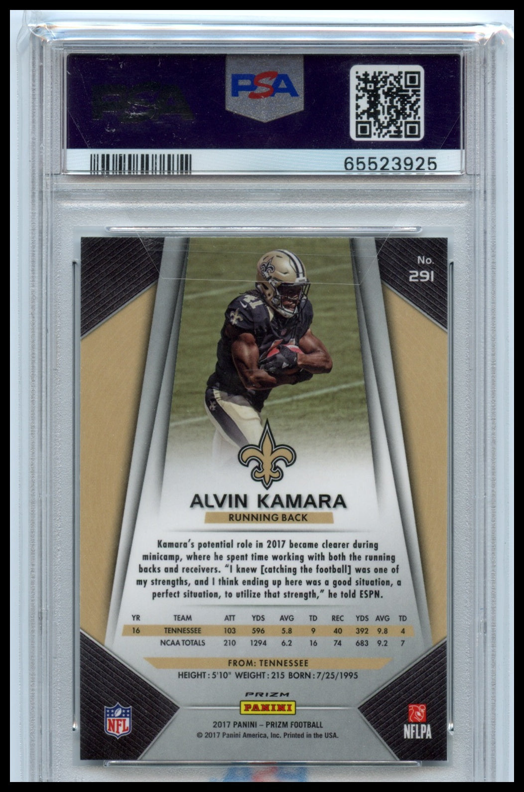 2017 Panini Prizm #291 Alvin Kamara Prizm PSA 10 #/399