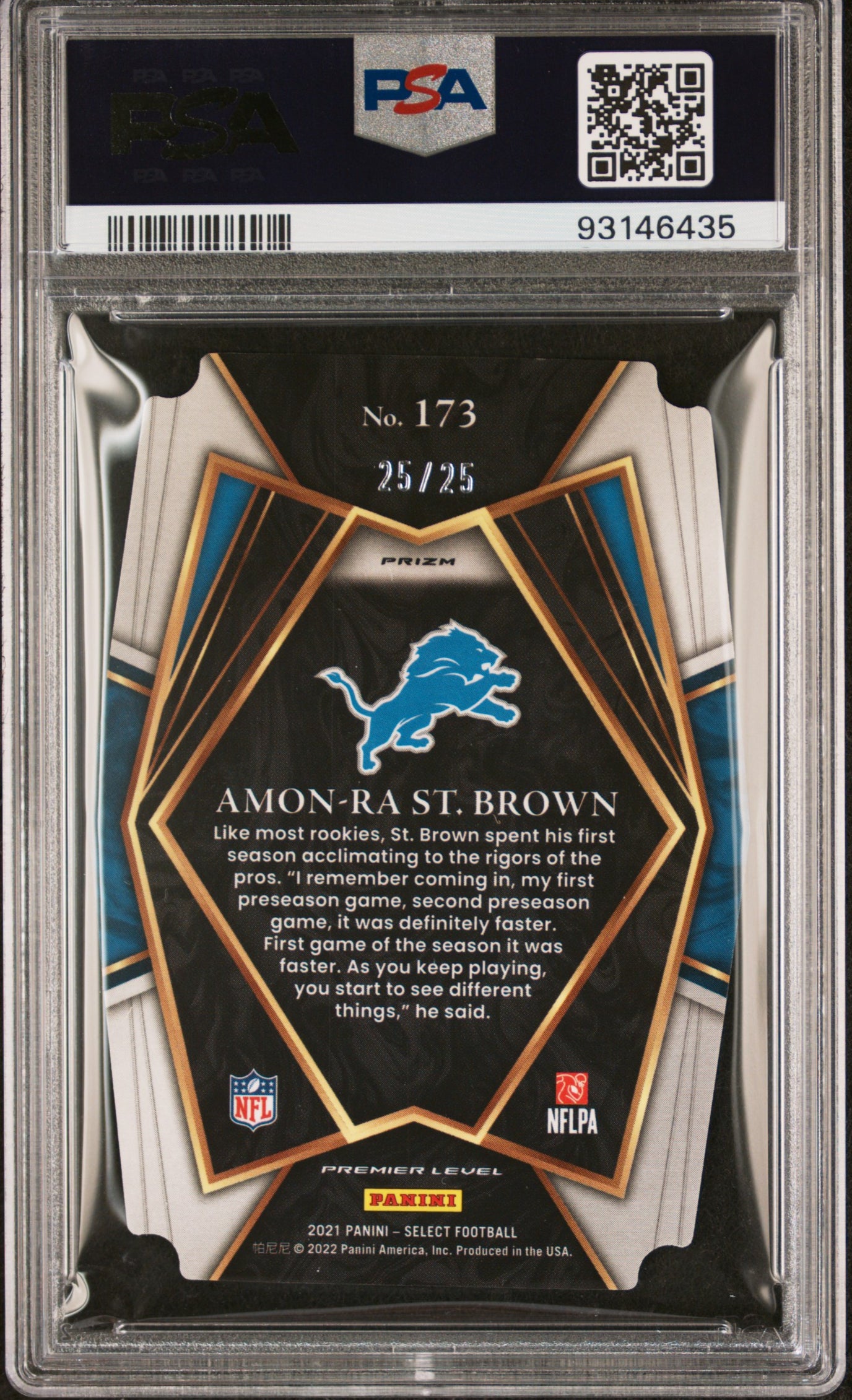 2021 Panini Select #173 Amon-Ra St. Brown Die-Cut Tie-Dye Prizm PSA 9