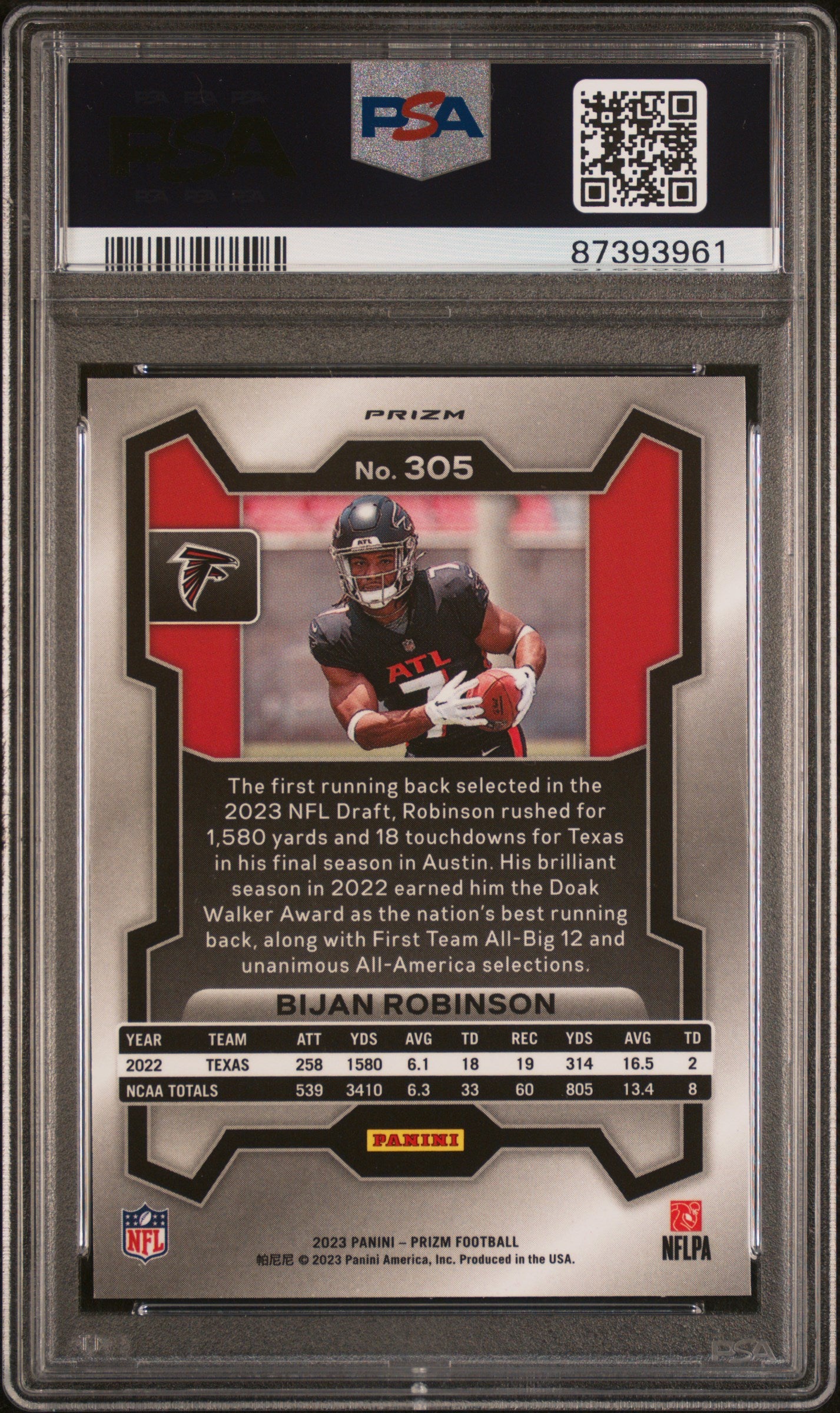 2023 Panini Prizm #305 Bijan Robinson Disco Prizm PSA 10