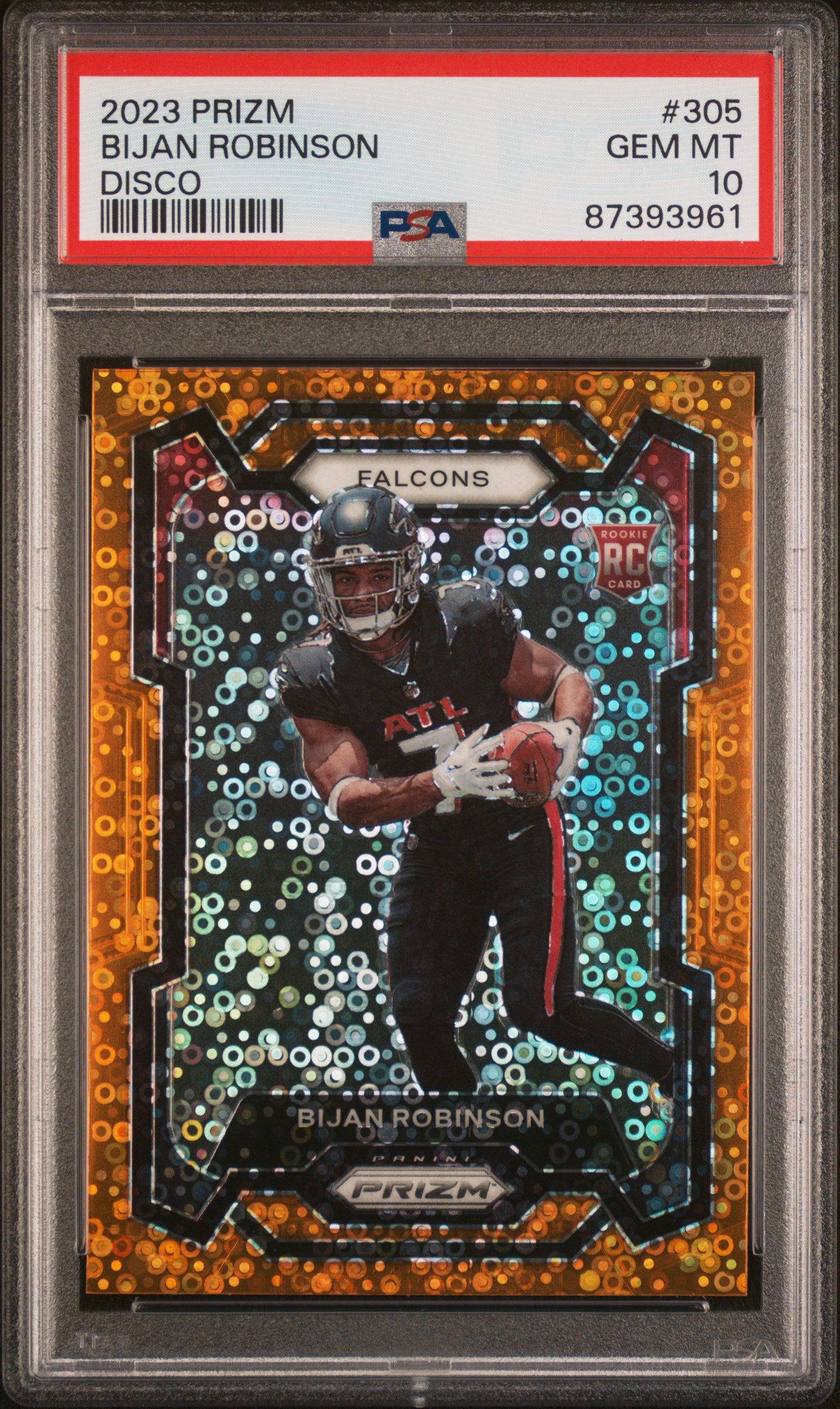 2023 Panini Prizm #305 Bijan Robinson Disco Prizm PSA 10