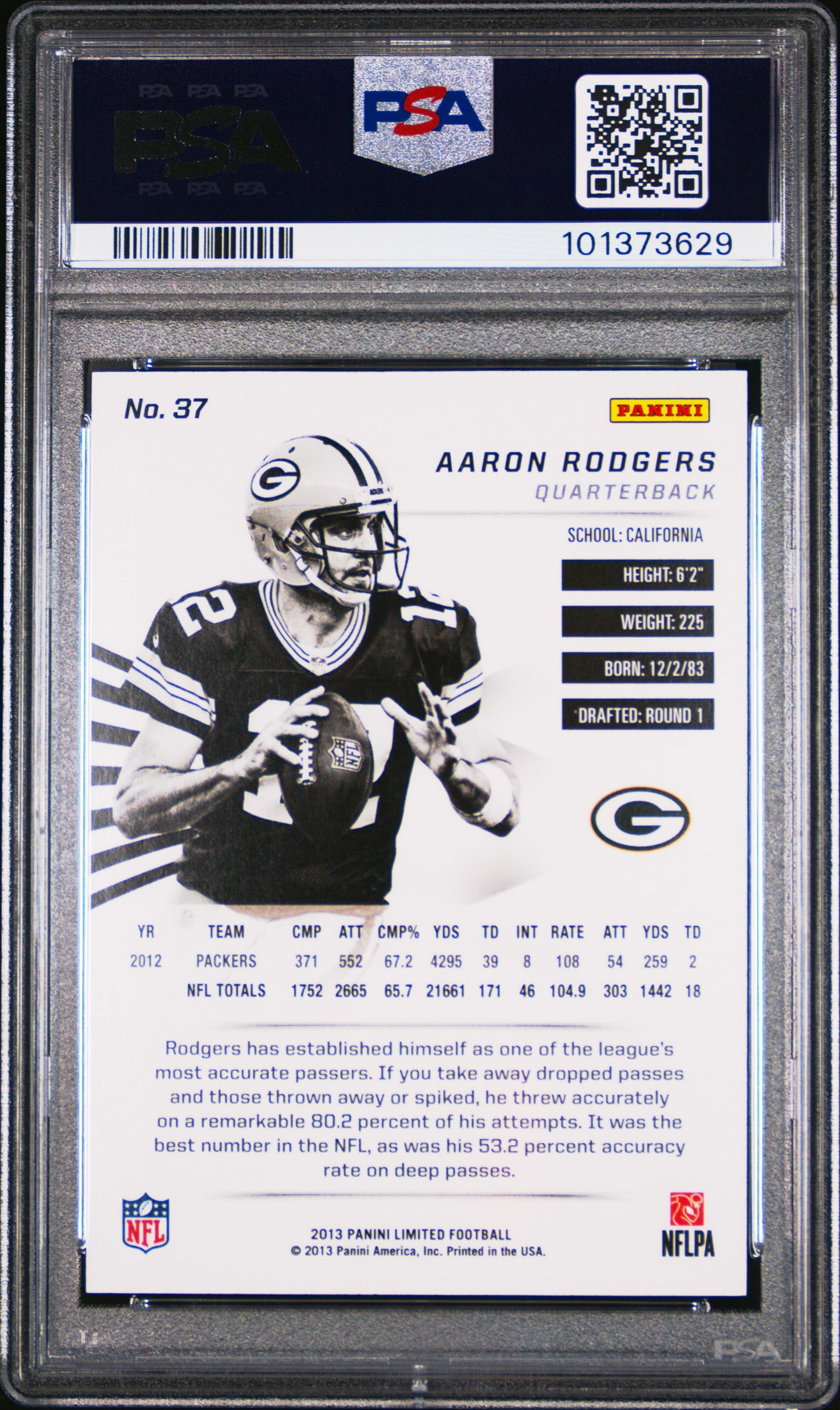 2013 Panini Limited #37 Aaron Rodgers Gold Spotlight PSA 10