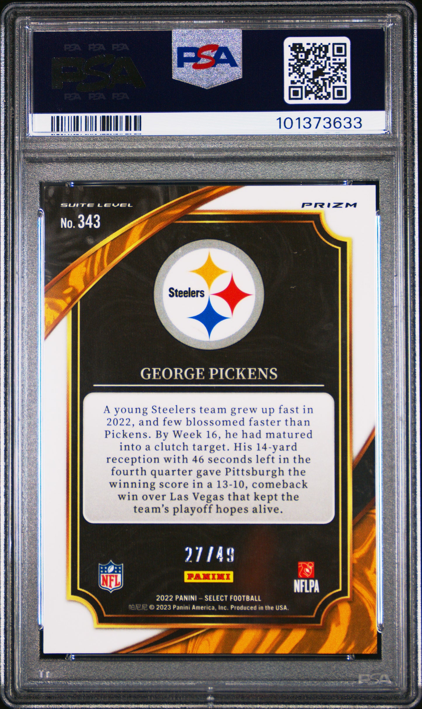 2022 Panini Select #343 George Pickens Red Disco Prizm PSA 9