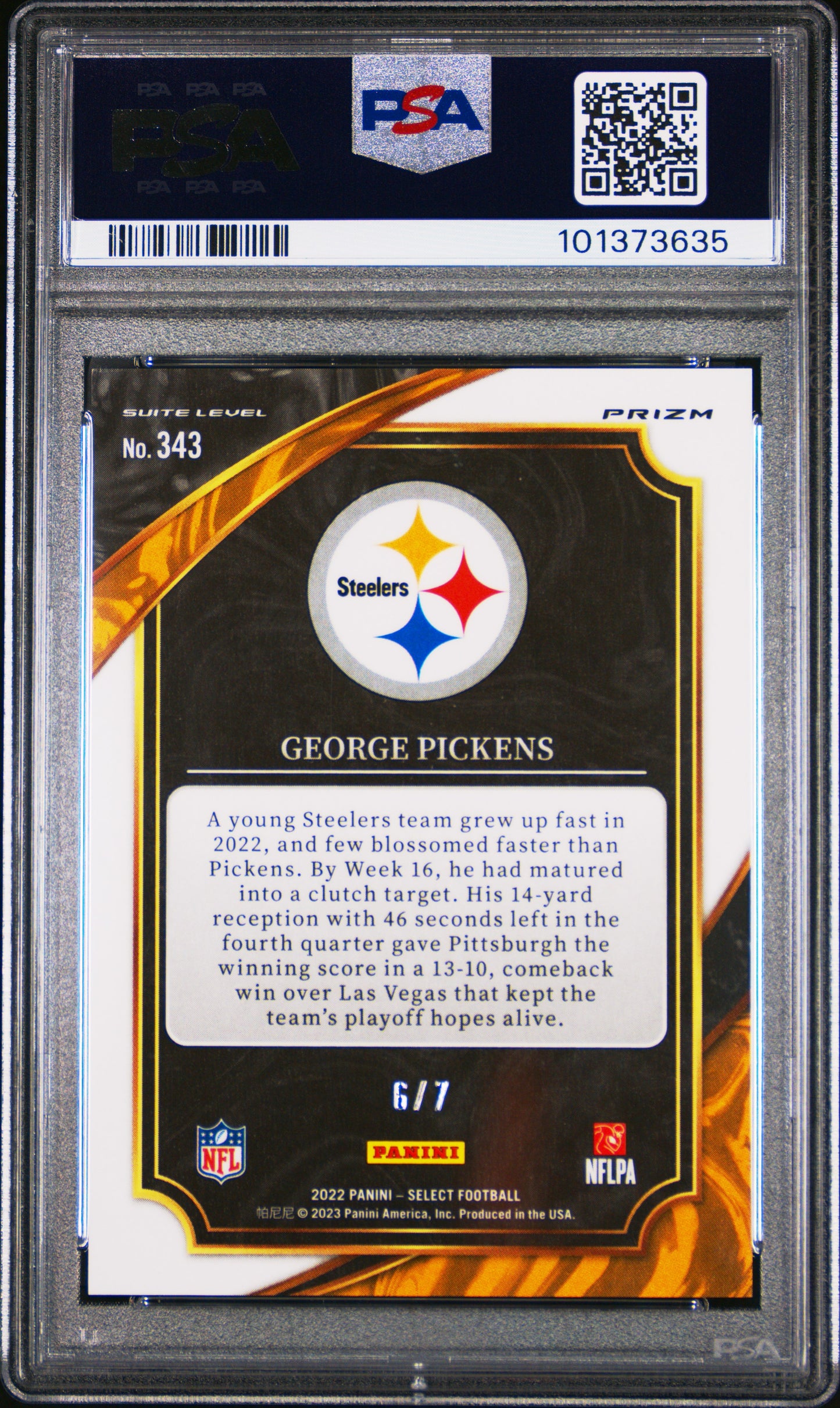 2022 Panini Select #343 George Pickens Neon Orange Pulsar Prizm PSA 8