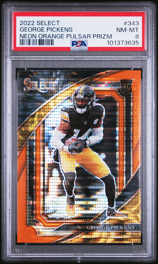 2022 Panini Select #343 George Pickens Neon Orange Pulsar Prizm PSA 8