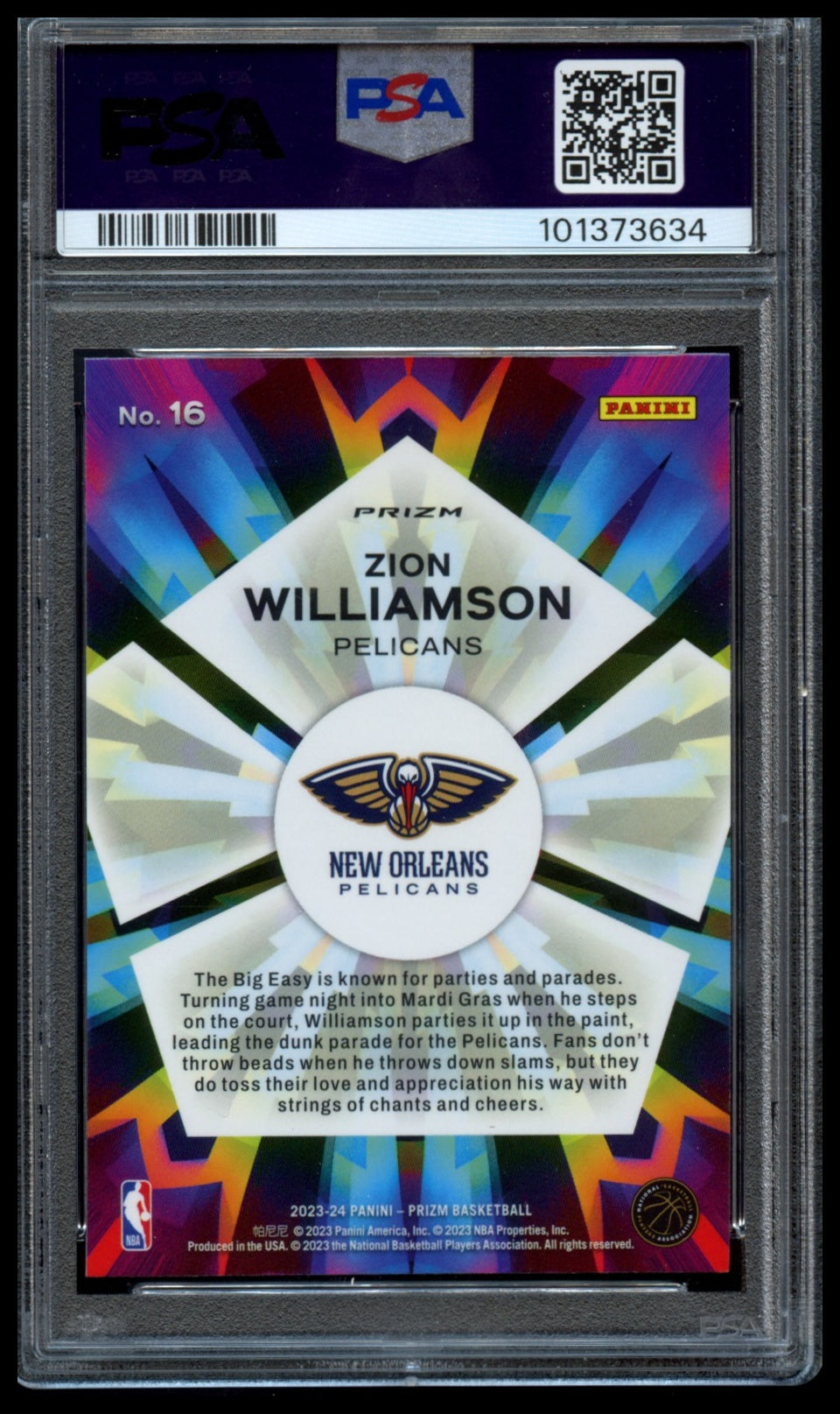 2023-24 Panini Prizm #16 Zion Williamson Kaleidoscopic Prizms Fast Break PSA 10