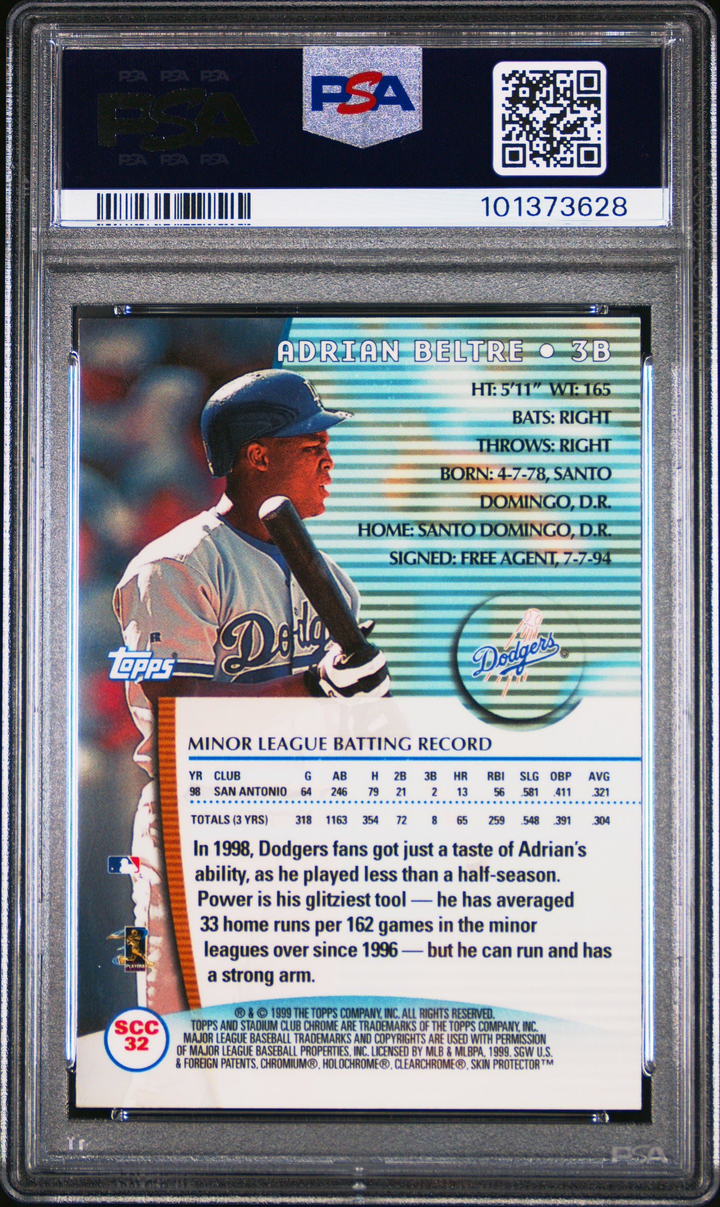 1999 Stadium Club Chrome #SCC32 Adrian Beltre PSA 7