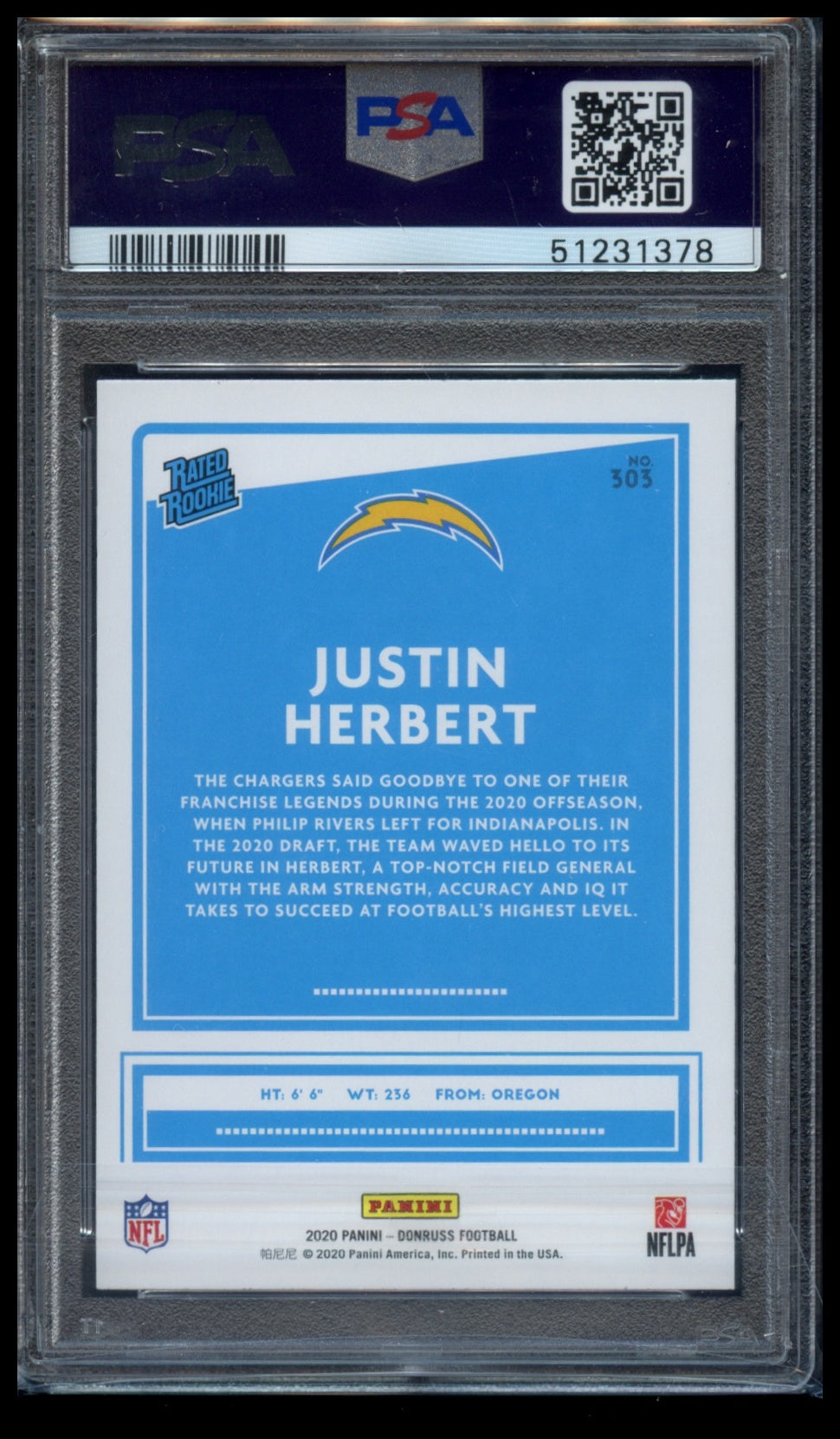 2020 Panini Donruss #303 Justin Herbert PSA 9