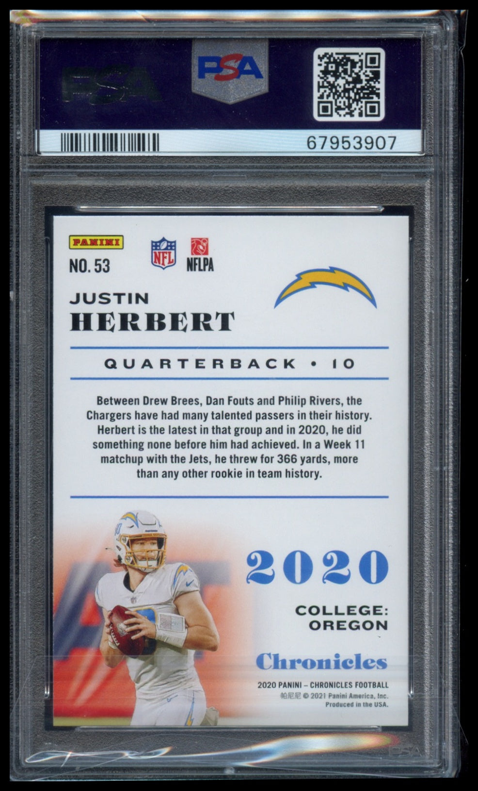 2020 Panini Chronicles #53 Justin Herbert PSA 9