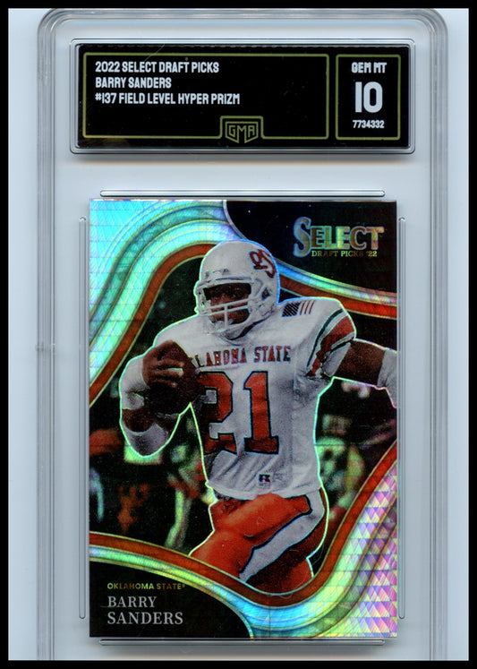 2022 Panini Select Draft Picks #137 Barry Sanders Hyper Prizm GMA 10