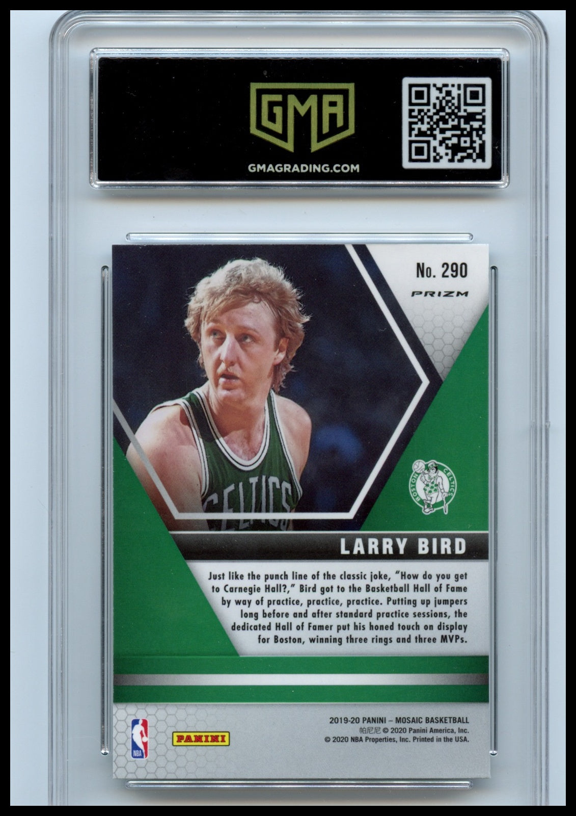 2019-20 Panini Mosaic #290 Larry Bird Green Prizm GMA 10