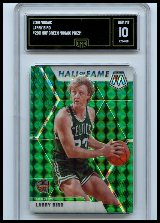 2019-20 Panini Mosaic #290 Larry Bird Green Prizm GMA 10