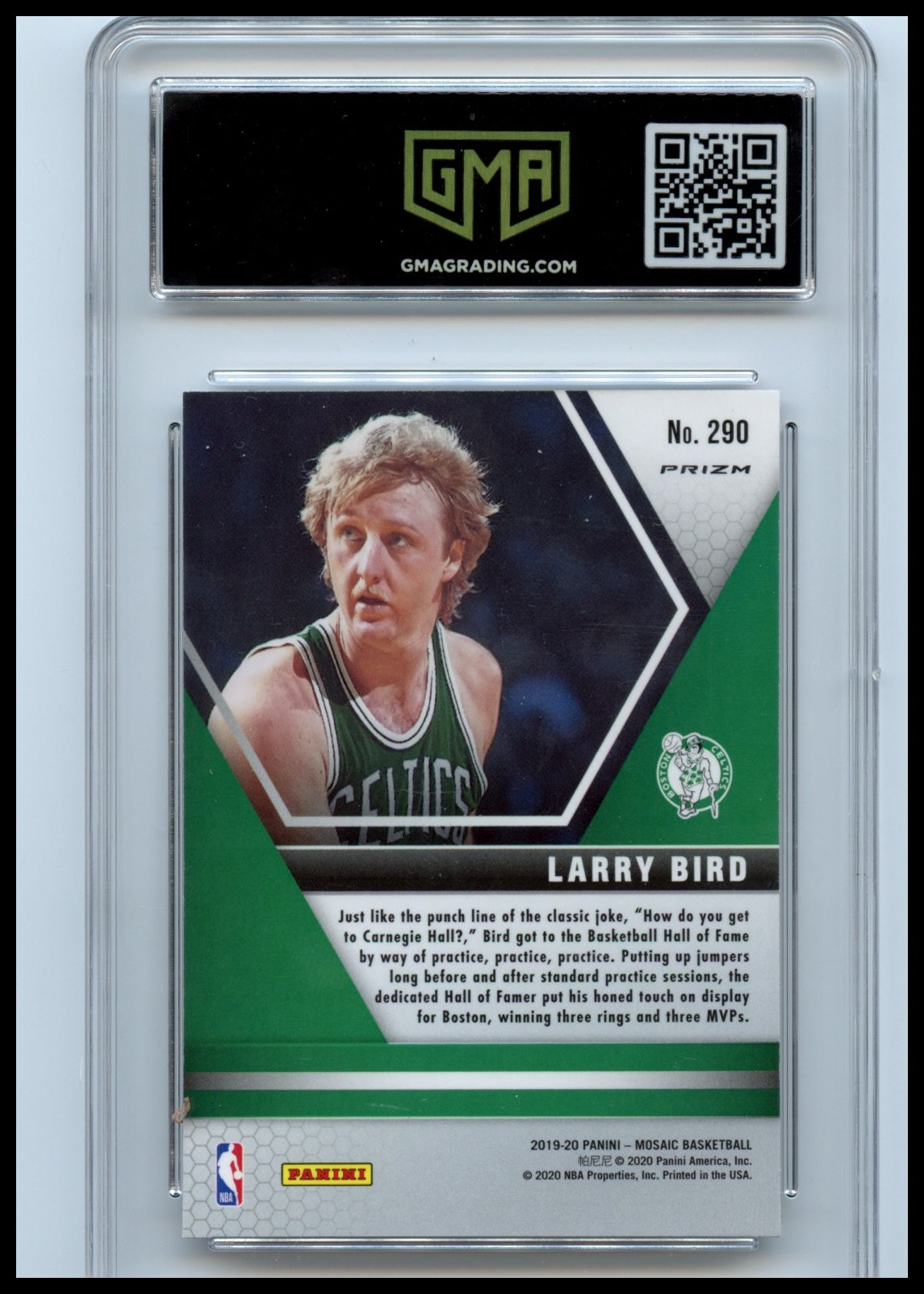 2019-20 Panini Mosaic #290 Larry Bird Reactive Orange GMA 10