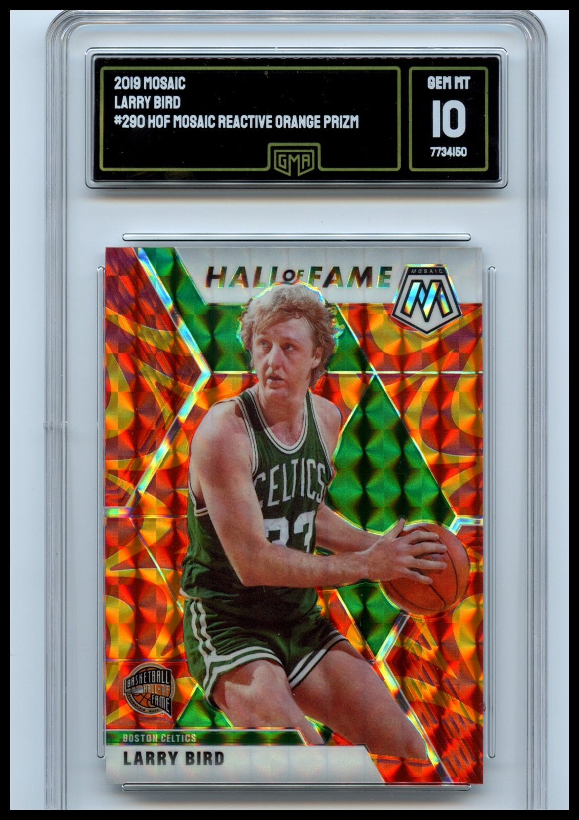 2019-20 Panini Mosaic #290 Larry Bird Reactive Orange GMA 10