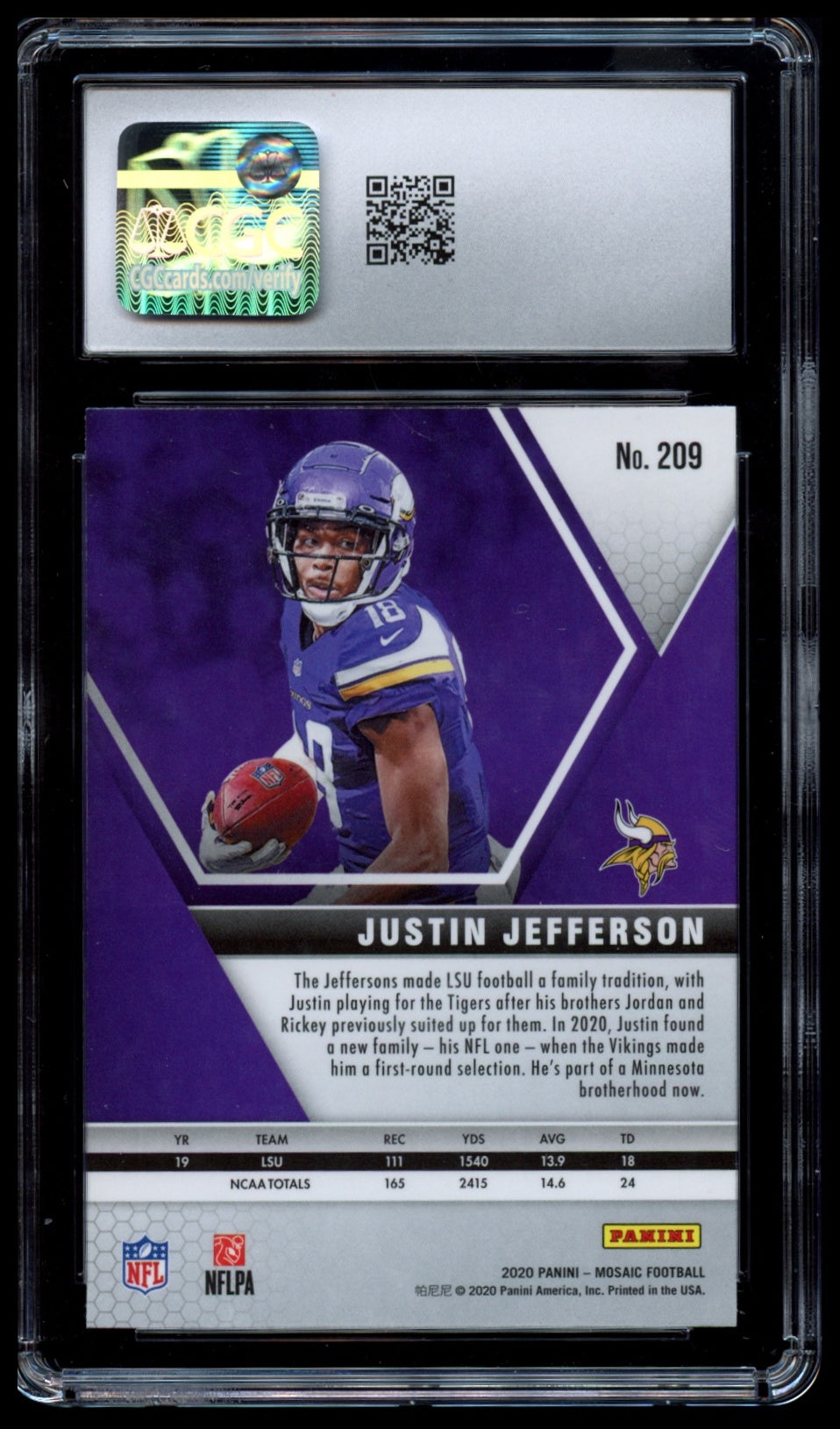 2020 Panini Mosaic #209 Justin Jefferson SGC 10