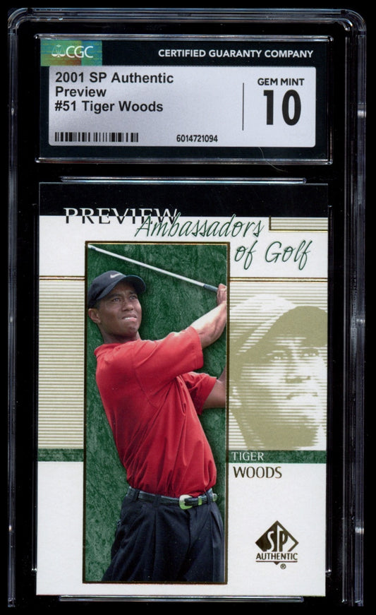 2001 Upper Deck #51 Tiger Woods SP Authentic Preview CGC 10