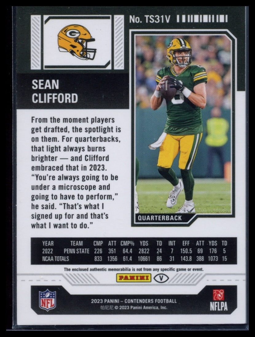 2023 Panini Contenders #TS31V Sean Clifford Rookie Ticket Swatches Variations