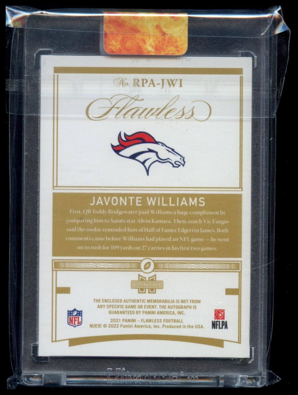 2021 Panini Flawless #RPA-JWI Javonte Williams RPA Silver #/20