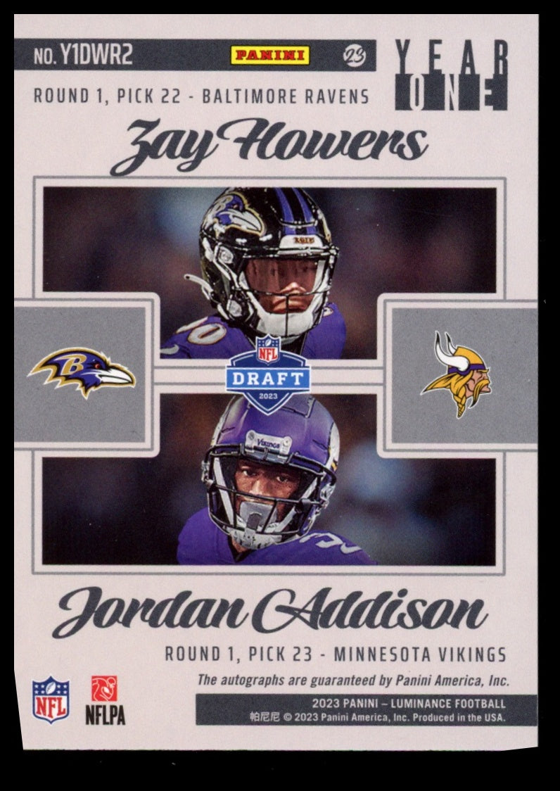 2023 Panini Luminance #Y1DWR2 Zay Flowers / Jordan Addison Dual Auto