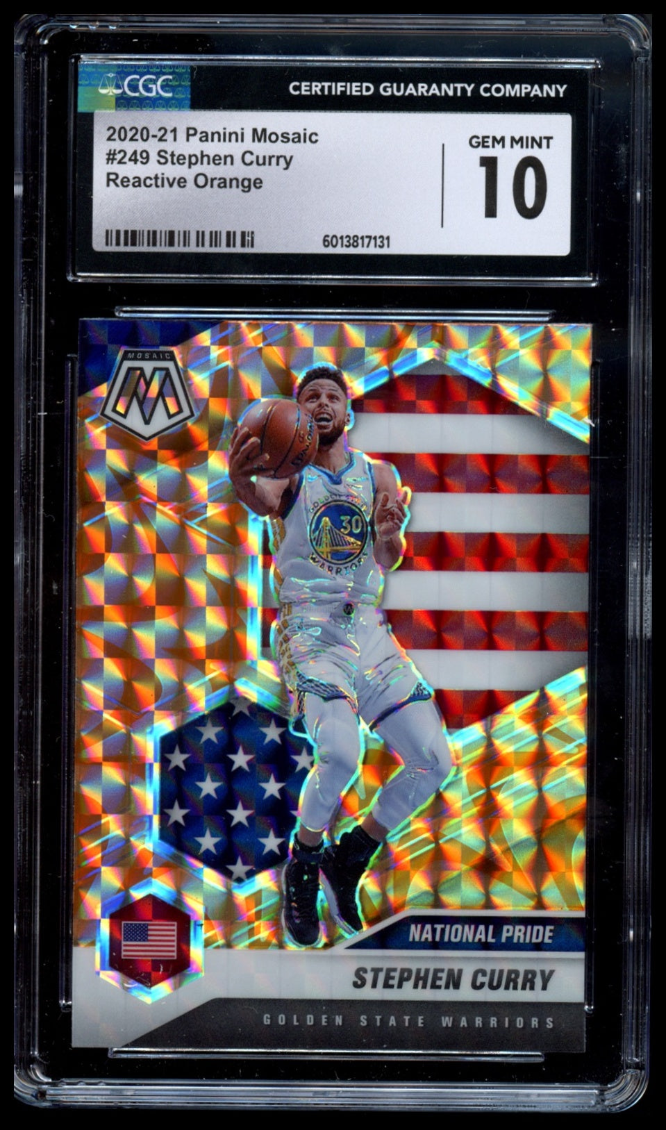 2020-21 Panini Mosaic #249 Stephen Curry Mosaic Reactive Orange CGC 10