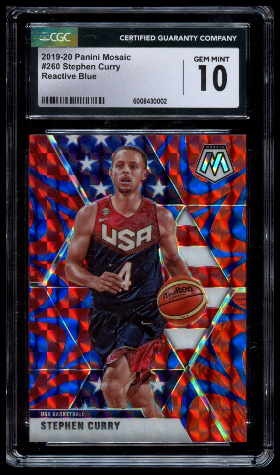 2019-20 Panini Mosaic #260 Stephen Curry Reactive Blue CGC 10