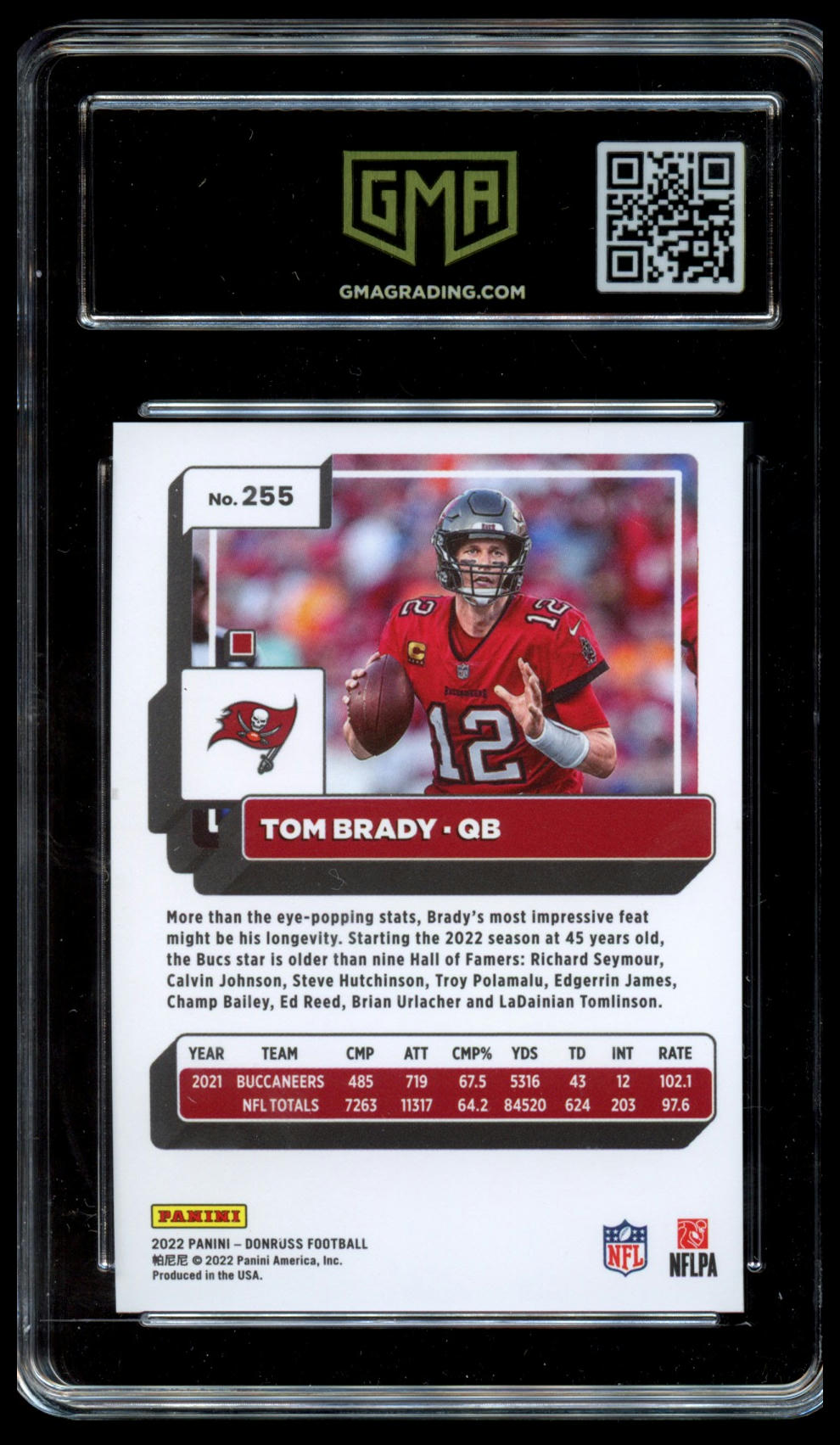 2022 Donruss #255 Tom Brady Premium Press Proof GMA 9