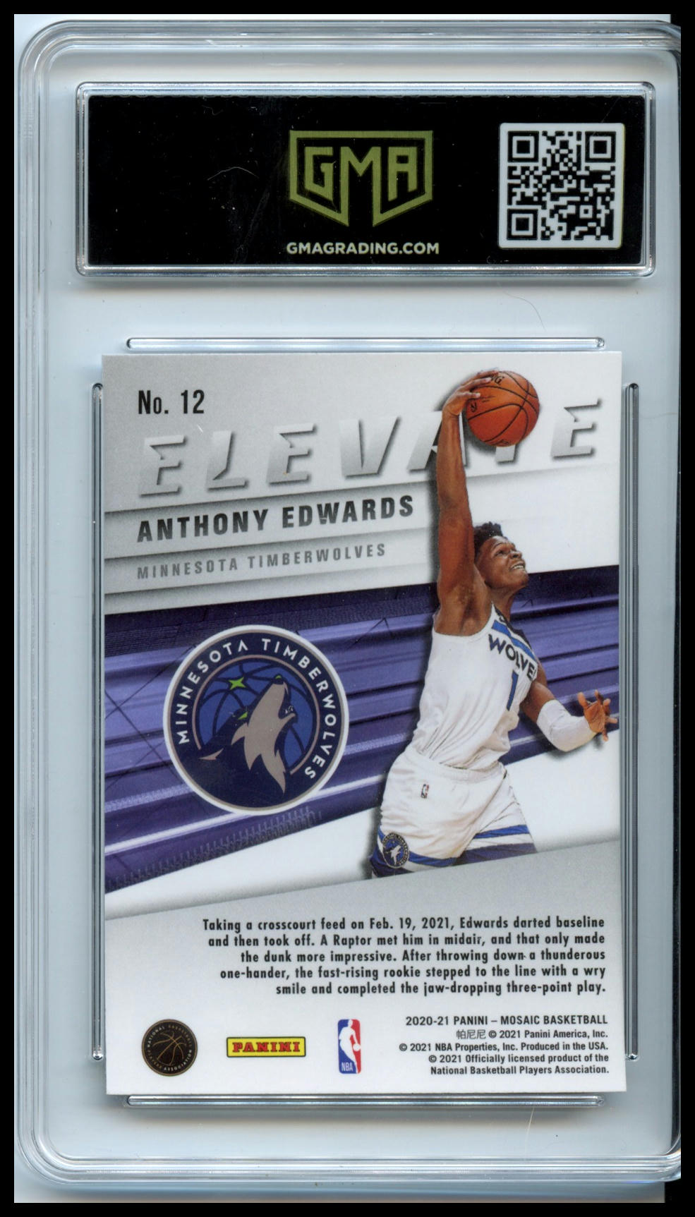 2020-21 Panini Mosaic #12 Anthony Edwards Elevate GMA 10