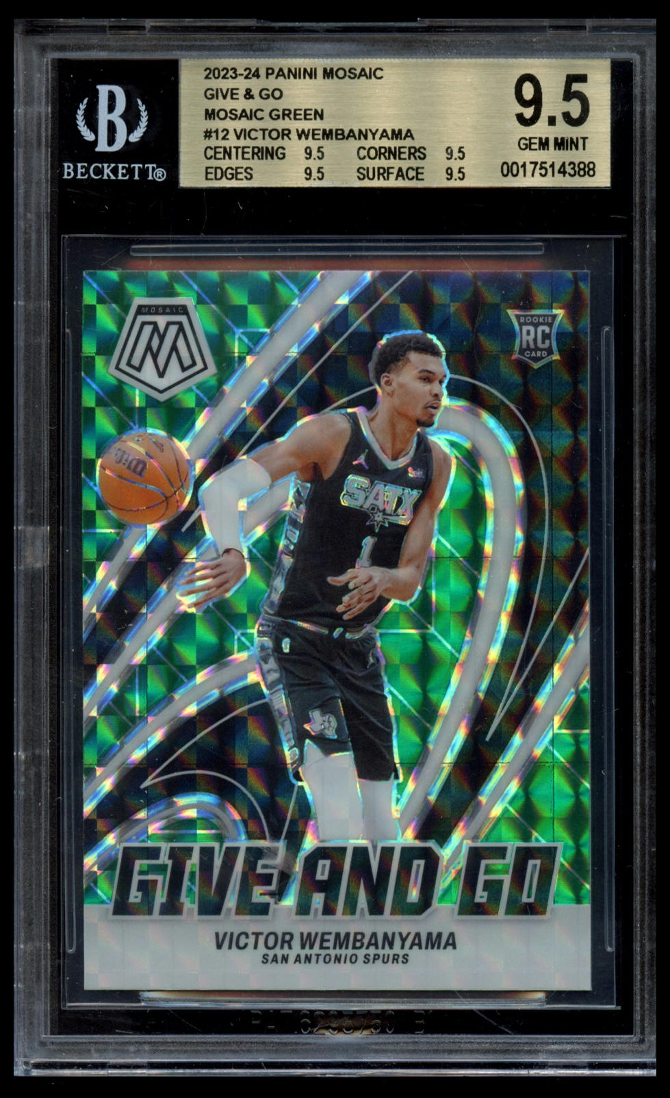 2023-24 Panini Mosaic #12 Victor Wembanyama Give and Go Mosaic Green BGS 9.5